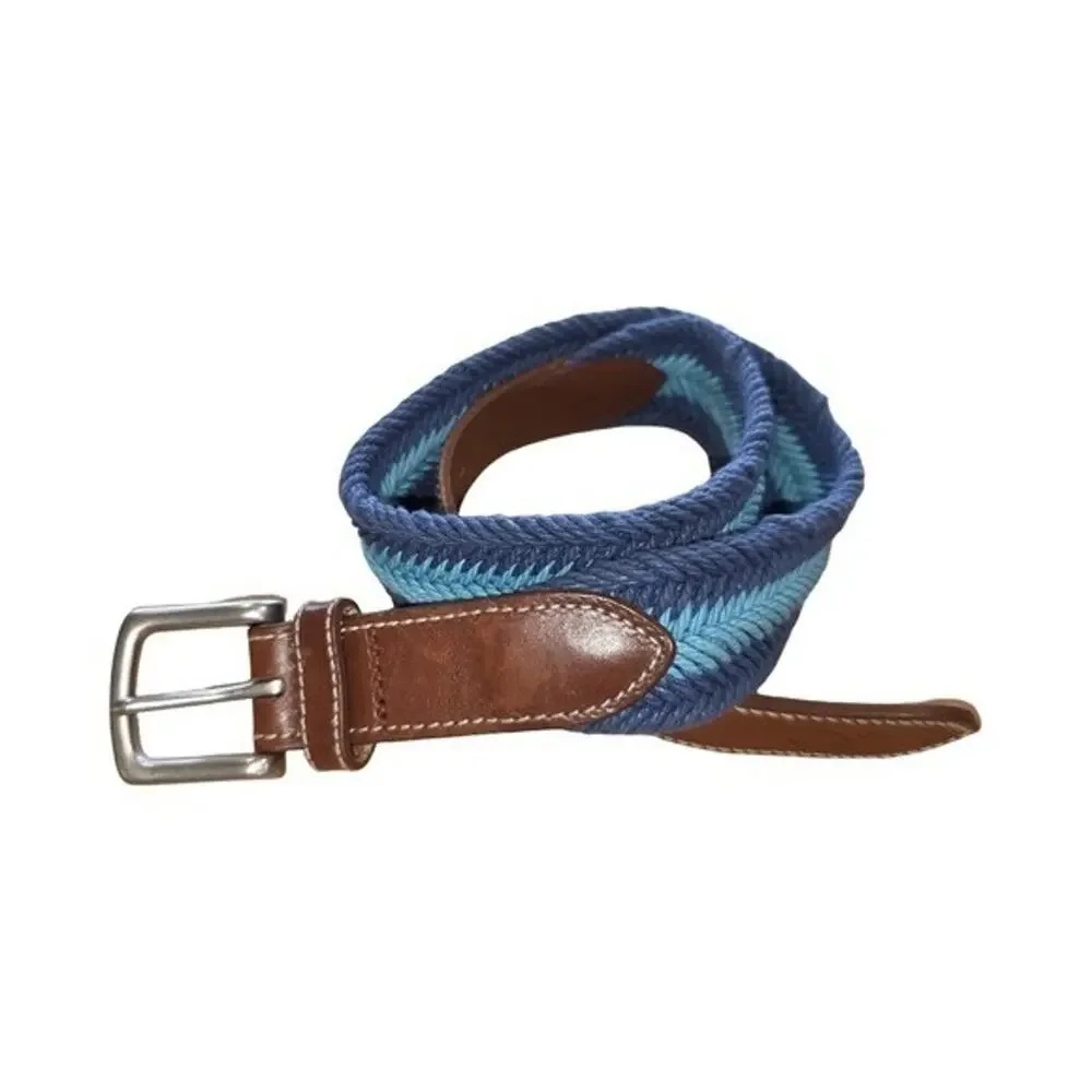 Vineyard Vines Woven Blue and Brown Leather WoMen's Belt Size 30 New